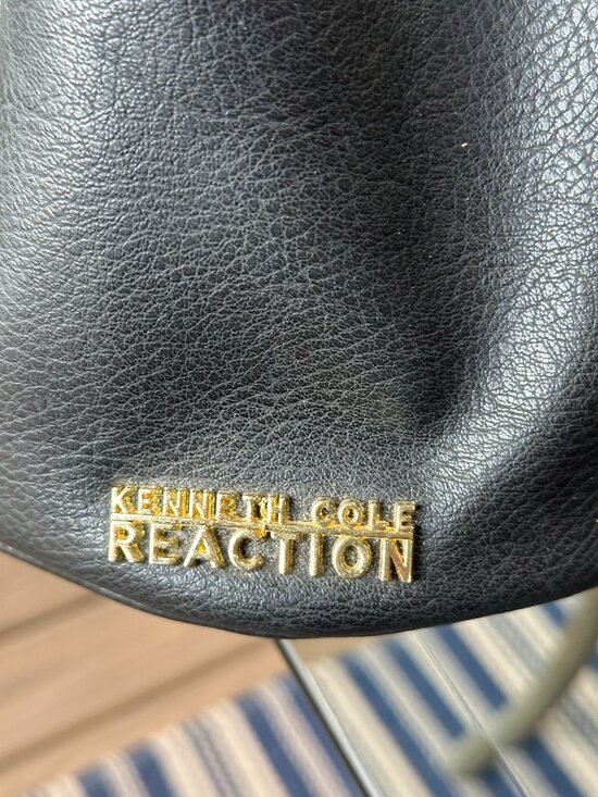 Kenneth Cole Reaction Faux Leather Tanner Bucket Bag Backpack Black Gold NWT main image 10
